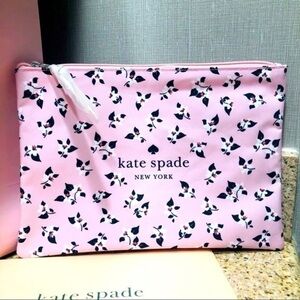 Kate Spade New York Floral Canvas Zip Pouch With Leather Pull NWT